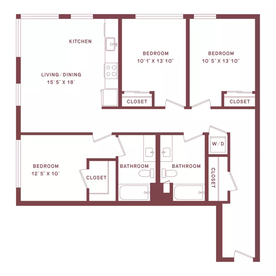 3 Beds • 2 Bath 862 floor plan
