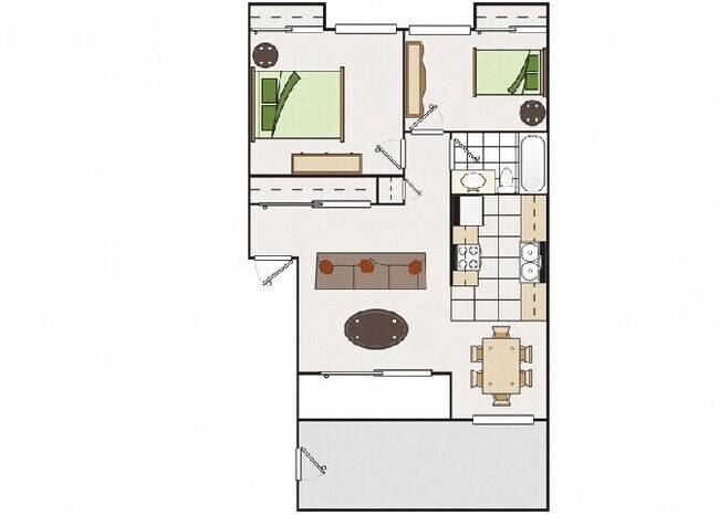 2BD/1BA 4E floor plan