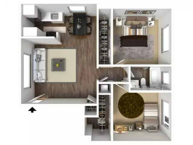 2 Beds • 1 Bath 9 floor plan