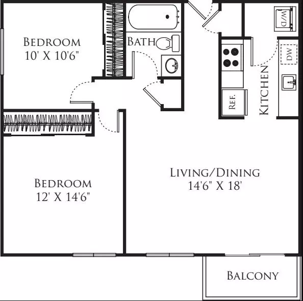 2 Bedroom F 001-101 floor plan