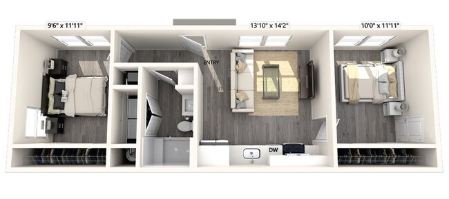 2 Beds • 2 Bath 005-253 floor plan