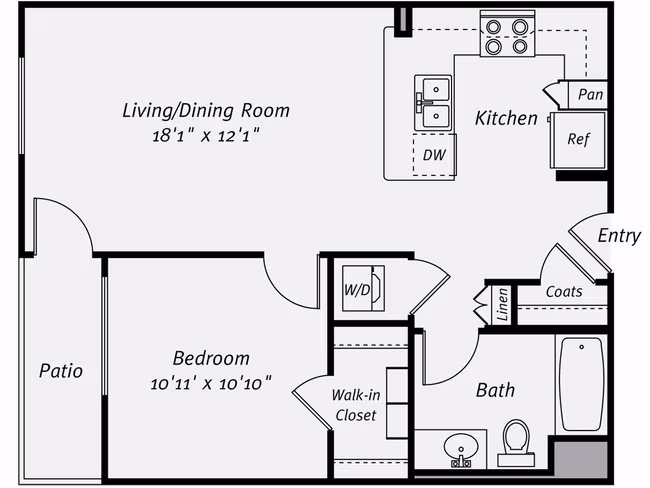 1 Bed • 1 Bath 24-152 floor plan