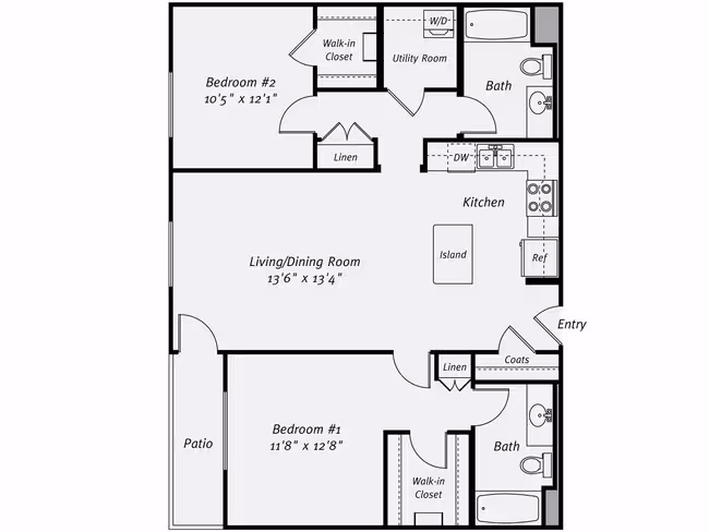 2 Beds • 2 Bath 34-473 floor plan