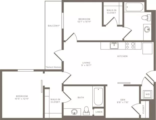 3 Beds • 2 Bath 612 floor plan