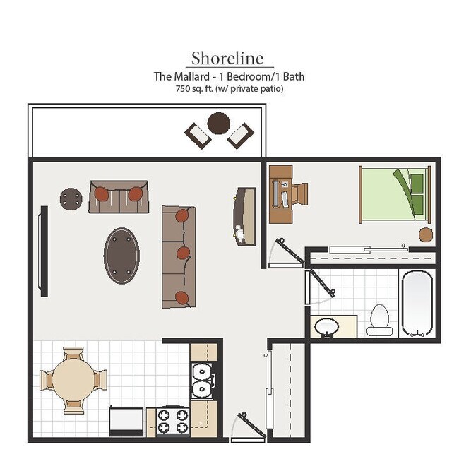 1BR/1BA 330B floor plan