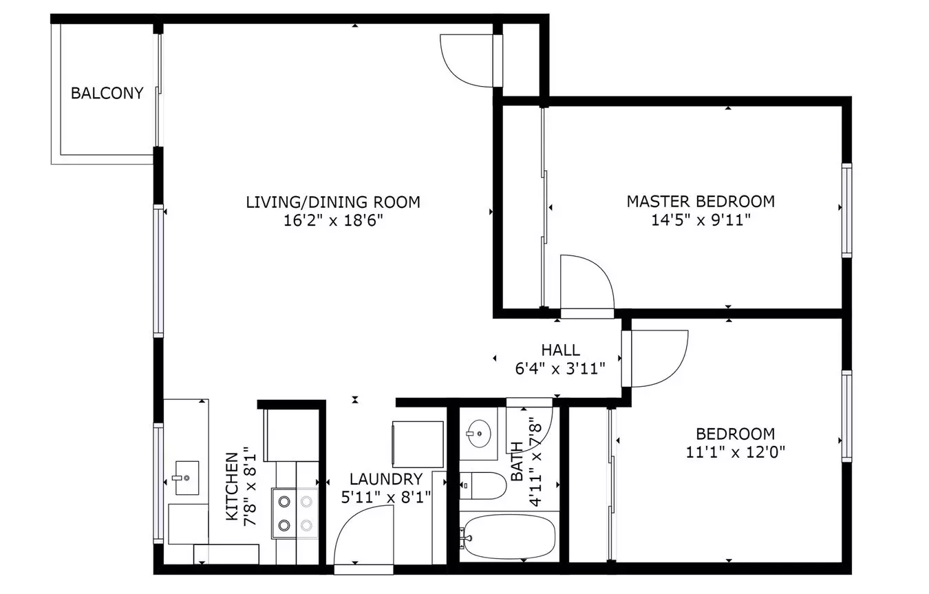 1X1 220 floor plan