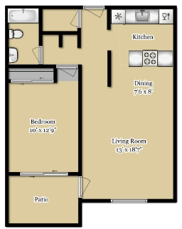 1 Bed • 1 Bath 078 floor plan