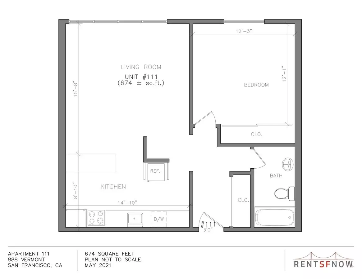 1 Bedroom 1 Bath Apartment 104 104 floor plan