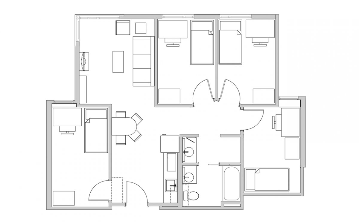 4 Beds, 1 Bath Model floor plan