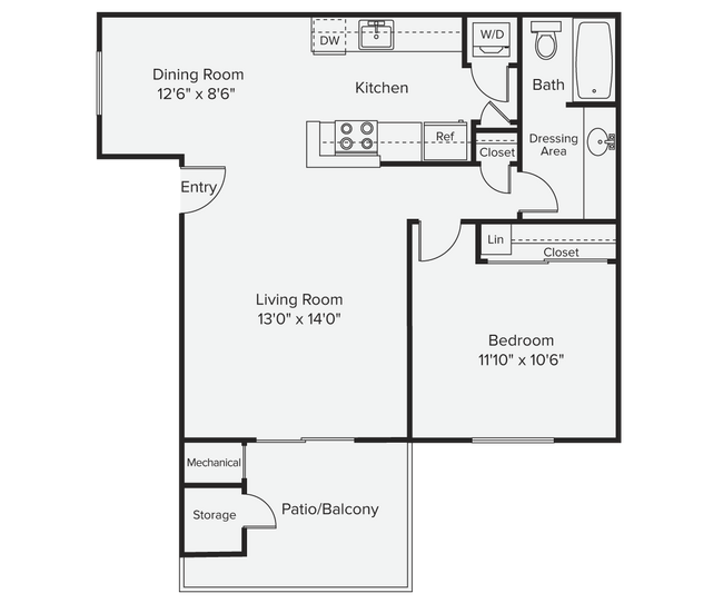 1 Bed • 1 Bath 00J-194 floor plan