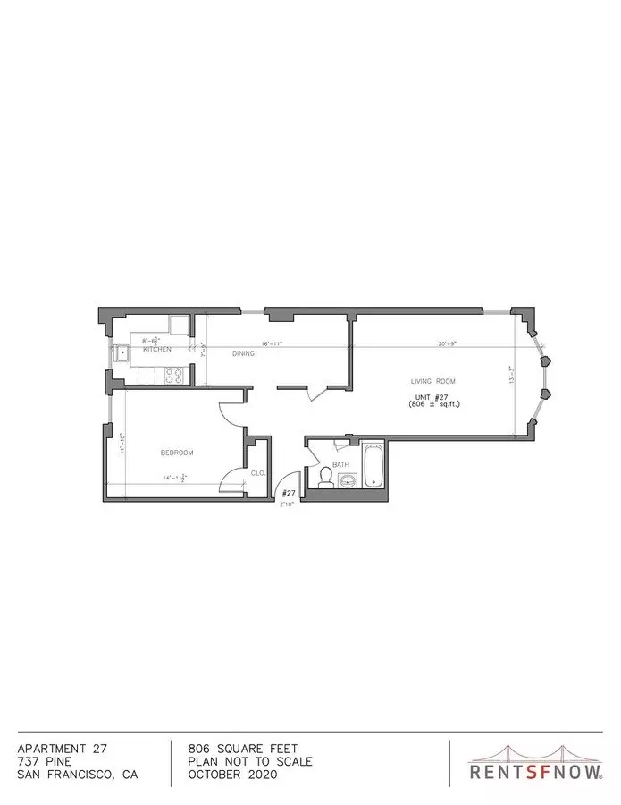 2 Beds • 1 Bath - floor plan