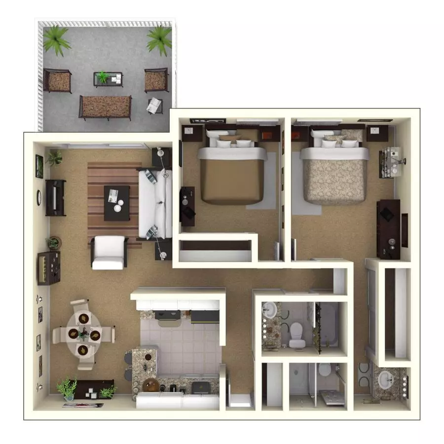 2 Beds • 1 Bath WAIT8 floor plan