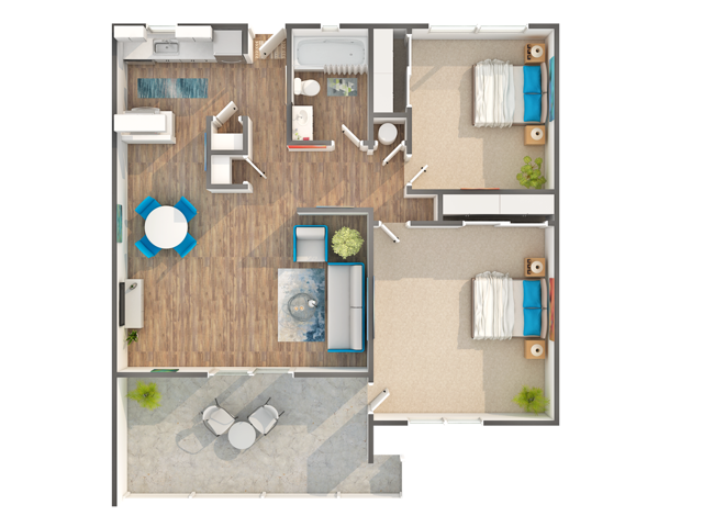 2 Beds • 1 Bath 6-147 floor plan