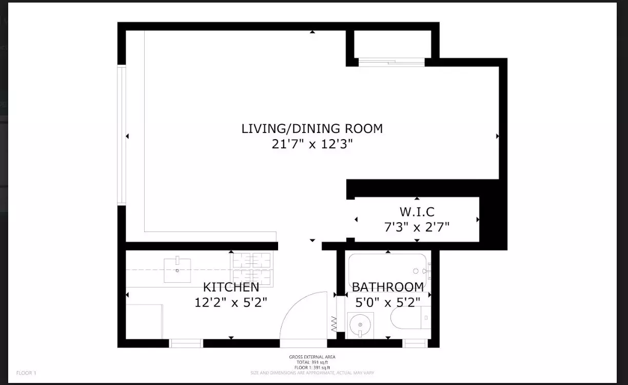 Studio, 1 Bath Model floor plan