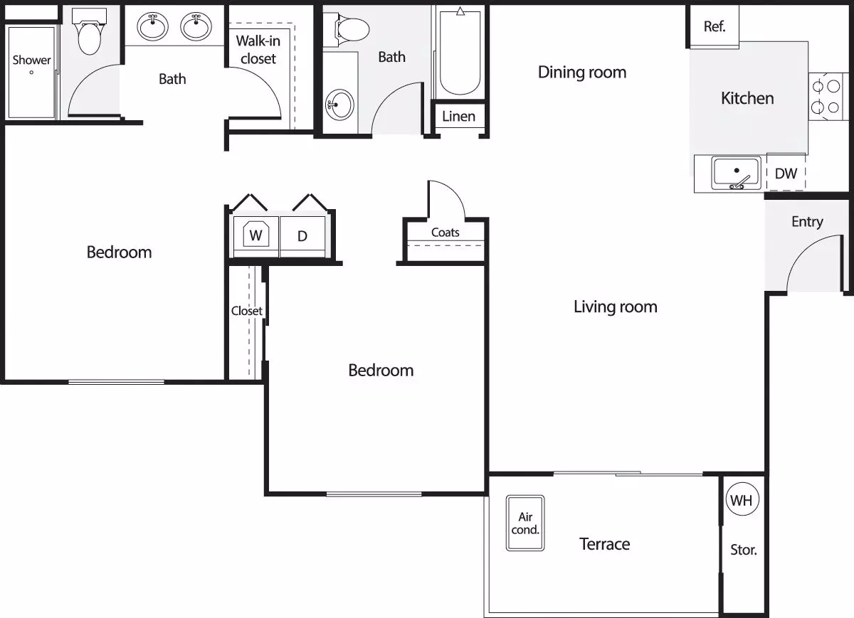 2 Bedrooms B 01-0138 floor plan