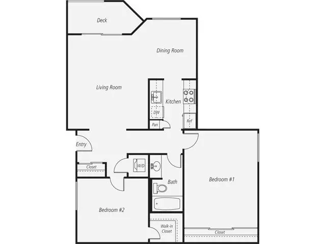 2 Beds • 1 Bath B1 floor plan
