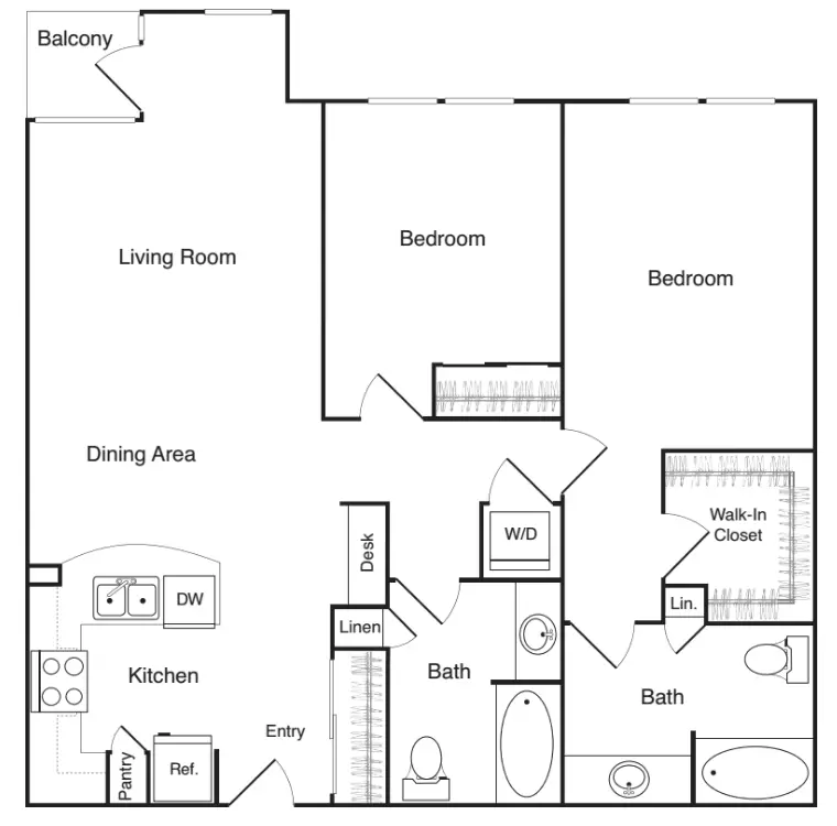 2 Beds • 2 Bath 222 floor plan