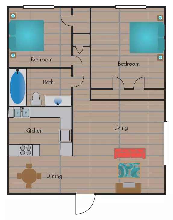 2 Beds • 1 Bath 092 floor plan