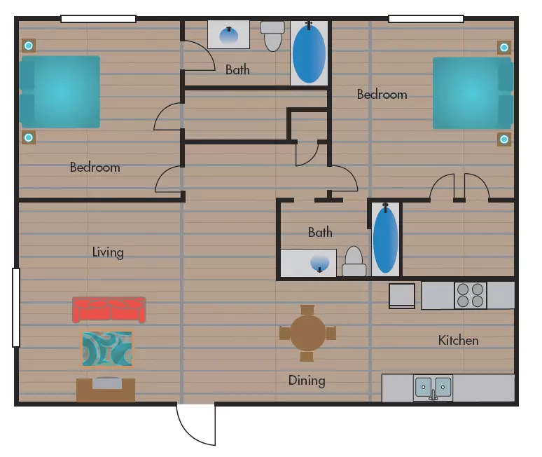 2 Beds • 2 Bath 031 floor plan