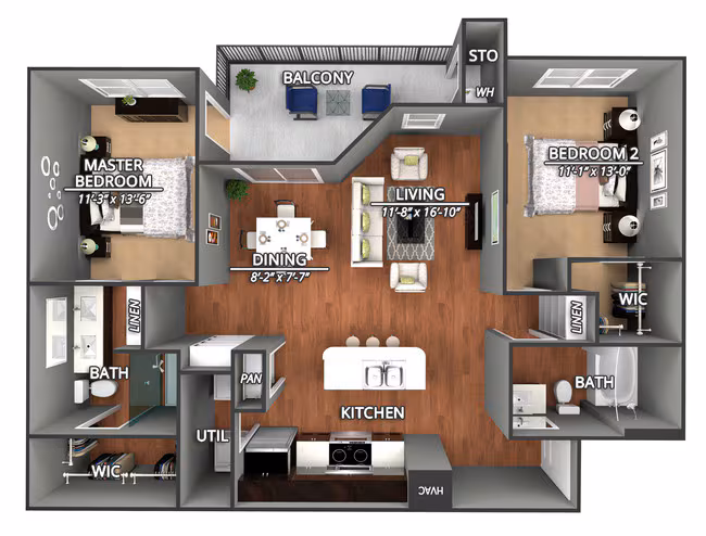 2 Beds • 2 Bath 05335 floor plan