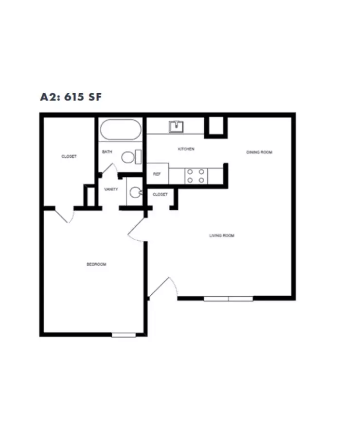 1 Bed • 1 Bath 1212-134 floor plan