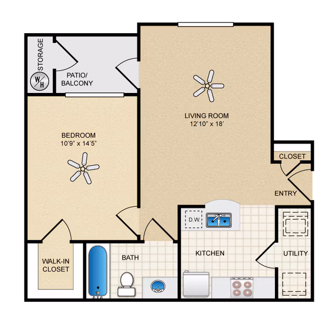 1 Bed • 1 Bath floor plan