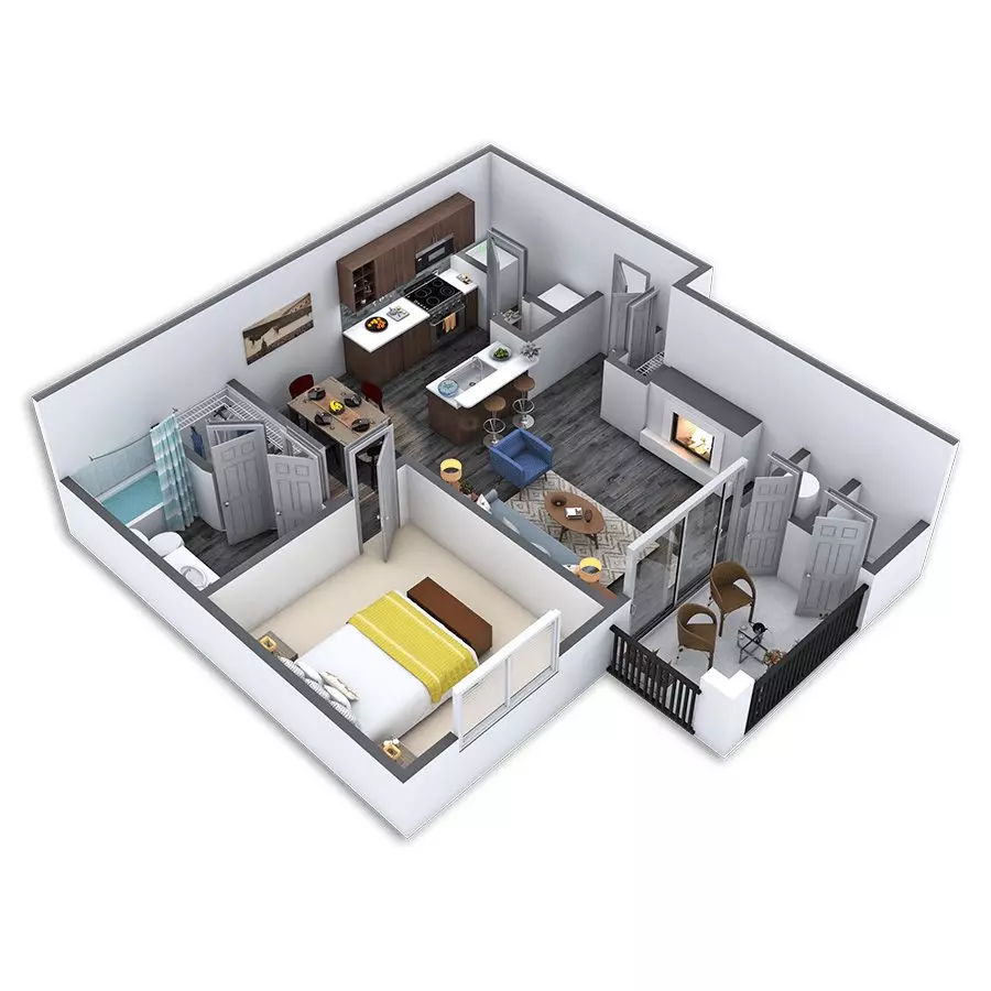 1 Bed • 1 Bath 1016 floor plan