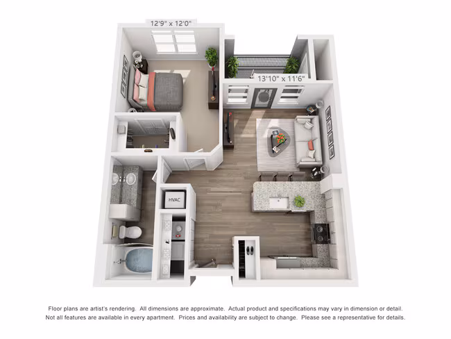 1 Bed • 1 Bath 2307 floor plan