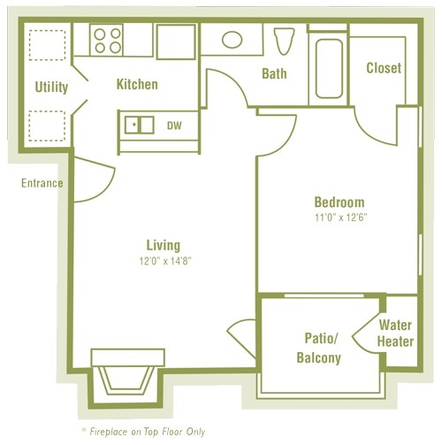 1 Bed • 1 Bath 0522 floor plan