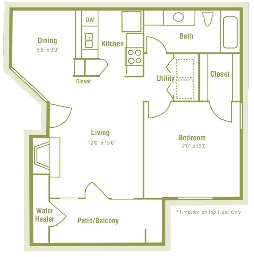 1 Bed • 1 Bath 0511 floor plan