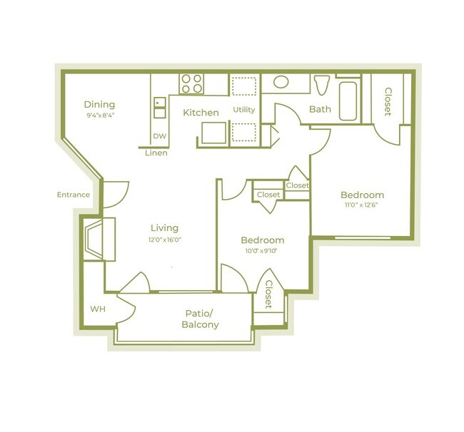 2 Beds • 1 Bath 0927 floor plan