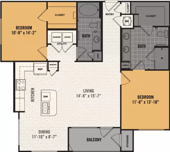 2 Beds • 2 Bath 06107 floor plan