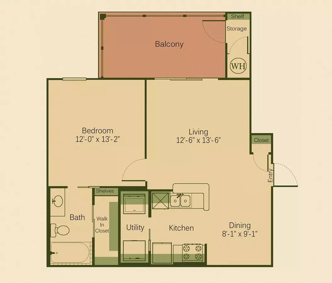 1 Bed • 1 Bath 826 floor plan