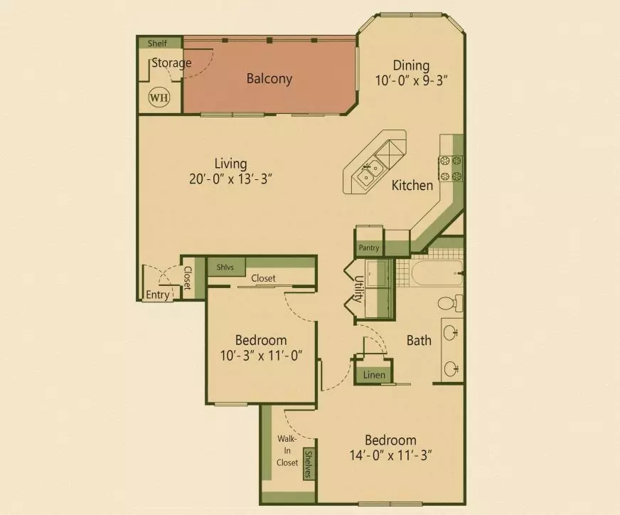2 Beds • 1 Bath 226 floor plan