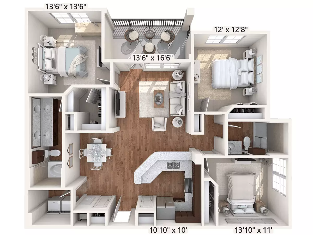 3 Beds • 2 Bath 13101 floor plan