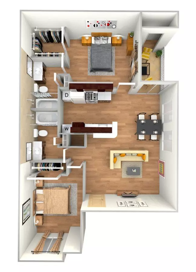 2 Beds • 2 Bath 0207 floor plan