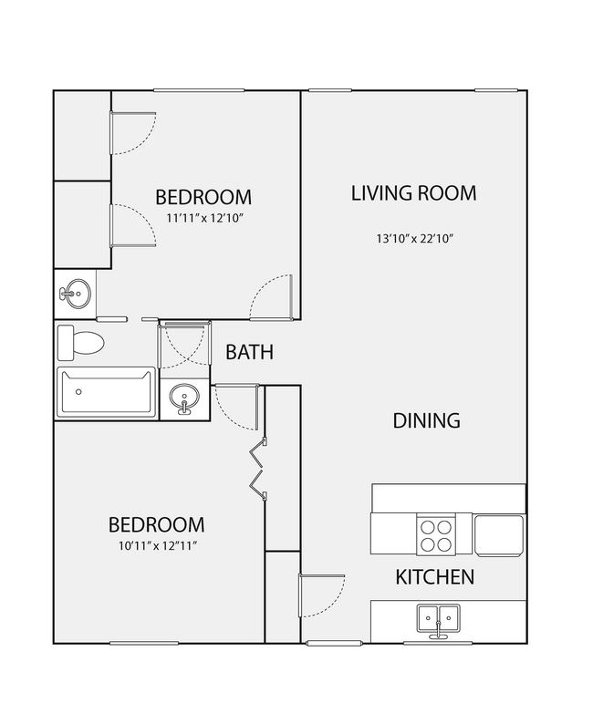 2 Beds • 1 Bath ABB-1-221 floor plan