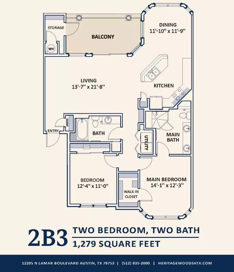 2 Beds • 2 Bath 0232 floor plan