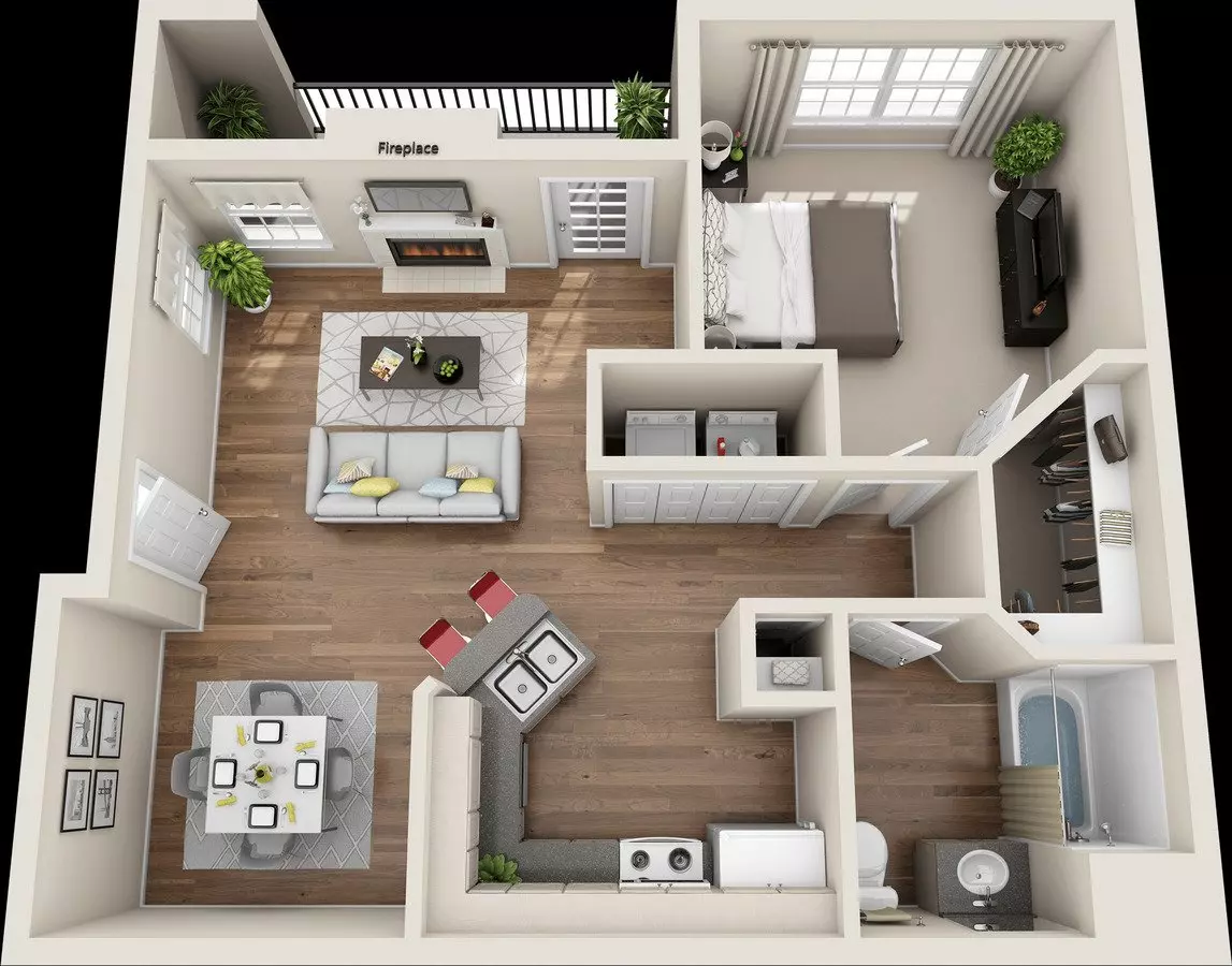 1BR/1BA floor plan