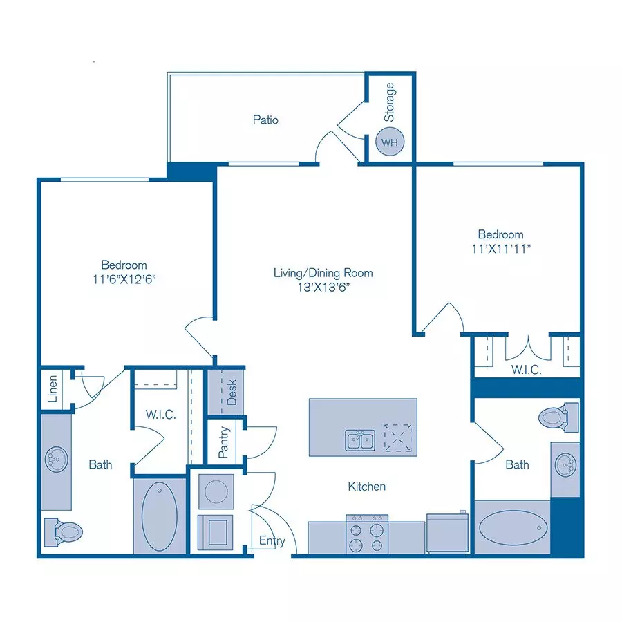 2 Beds • 2 Bath 0338 floor plan