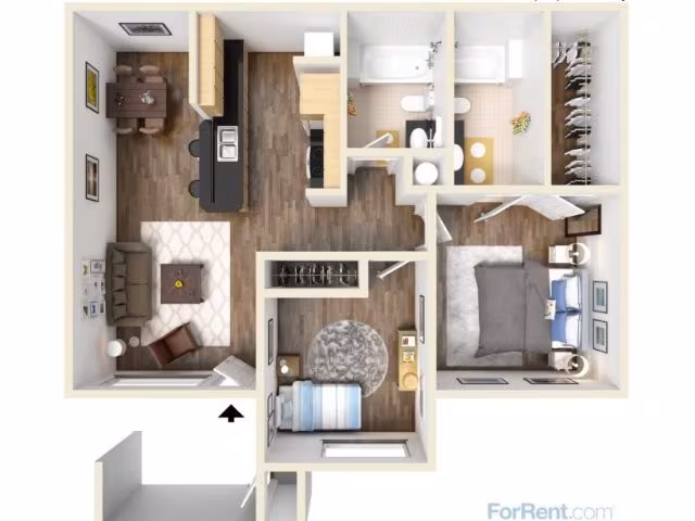 2 Beds • 2 Bath 1802 floor plan