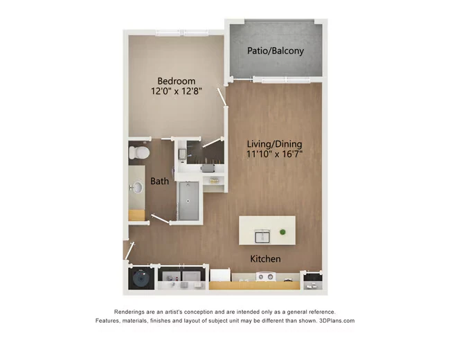 1 Bed • 1 Bath 1306 floor plan