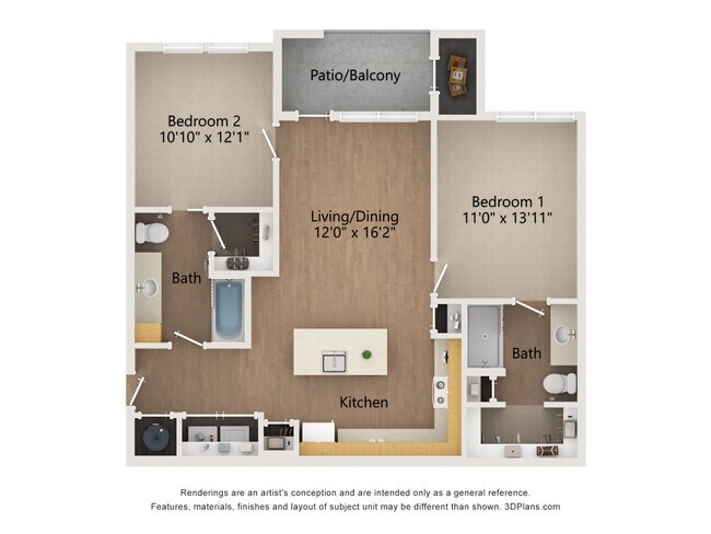 2 Beds • 2 Bath 11106 floor plan