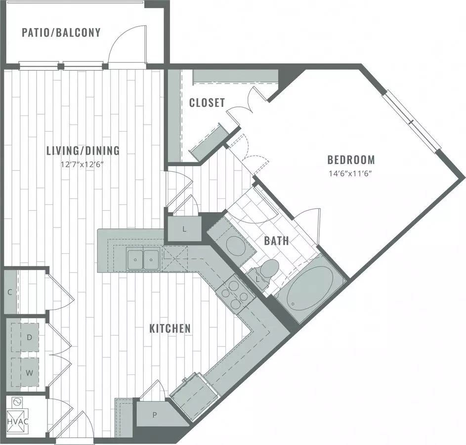 1 Bed • 1 Bath 475 floor plan