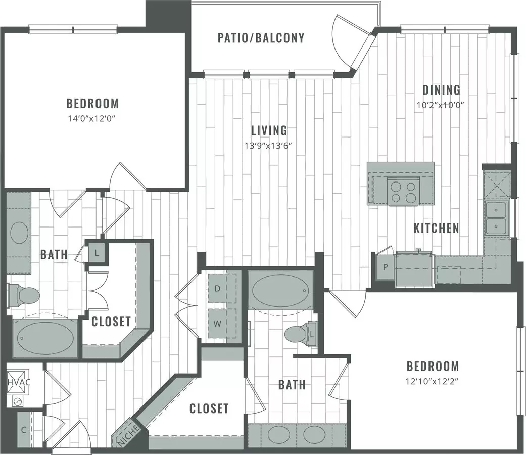 2 Beds • 1 Bath 459 floor plan