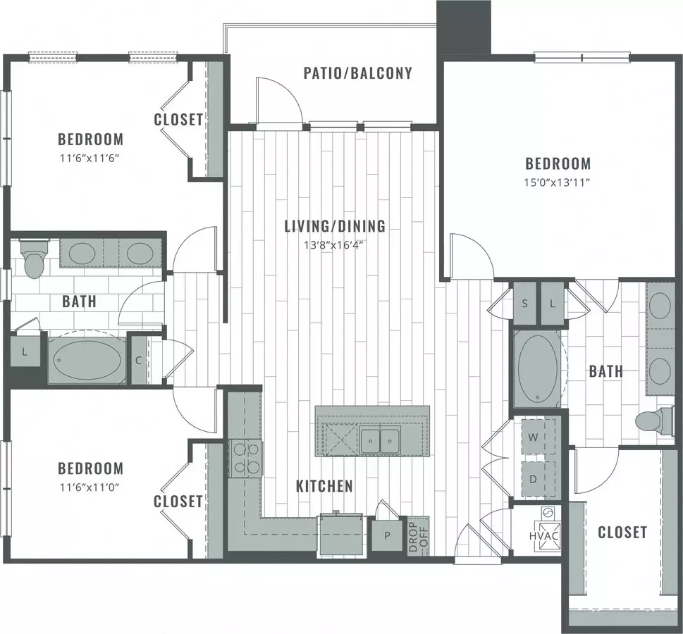 3 Beds • 1 Bath 352 floor plan