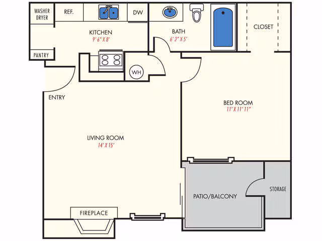 1 Bed • 1 Bath 10-1015 floor plan