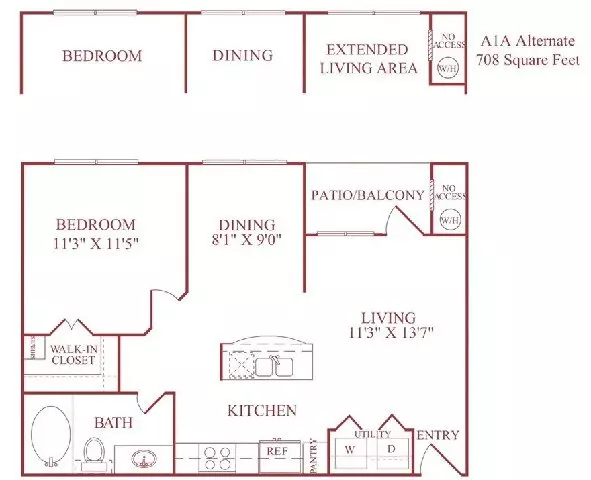 1 Bed • 1 Bath 28308 floor plan