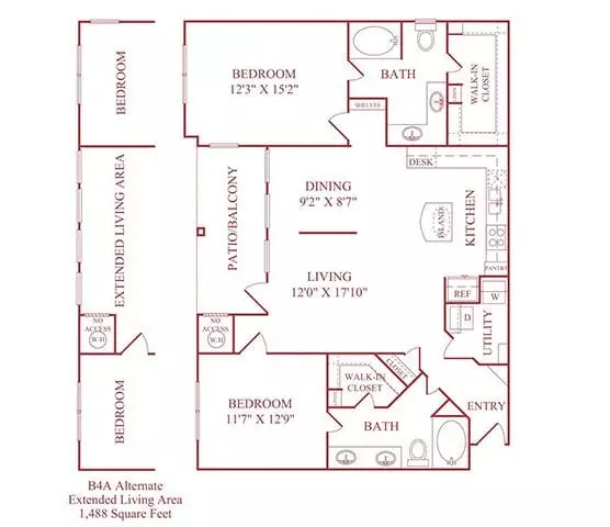 2 Beds • 2 Bath 7008 floor plan