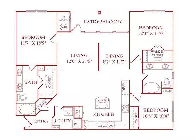 3 Beds • 2 Bath 15108 floor plan